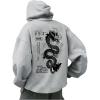 imageFloerns Mens Letter Graphic Print Lightweight Hoodies Long Sleeve Drawstring Pullover Sweatshirts With PocketsGrey Dragon