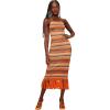 imageFloerns Womens Asymmetrical Fringe Hem Sleeveless Bodycon Party Long DressGeometric Orange