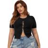 imageFloerns Womens Plus Size Rhinestone Lace Up Front Short Sleeve Tee ShirtsBlack