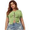 imageFloerns Womens Plus Size Rhinestone Lace Up Front Short Sleeve Tee ShirtsGreen