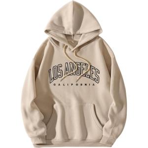 imageFloerns Mens Letter Graphic Print Lightweight Hoodies Long Sleeve Drawstring Pullover Sweatshirts With PocketsApricot