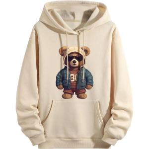 imageFloerns Mens Letter Graphic Print Lightweight Hoodies Long Sleeve Drawstring Pullover Sweatshirts With PocketsApricot Bear