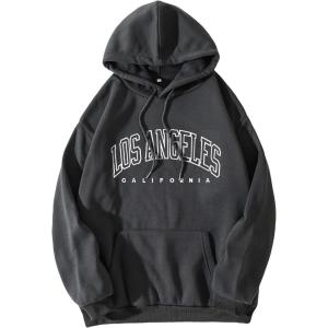 imageFloerns Mens Letter Graphic Print Lightweight Hoodies Long Sleeve Drawstring Pullover Sweatshirts With PocketsDark Grey