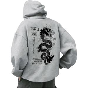 imageFloerns Mens Letter Graphic Print Lightweight Hoodies Long Sleeve Drawstring Pullover Sweatshirts With PocketsGrey Dragon