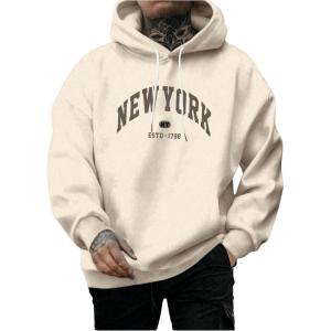 imageFloerns Mens Letter Graphic Print Lightweight Hoodies Long Sleeve Drawstring Pullover Sweatshirts With PocketsKhaki Letter
