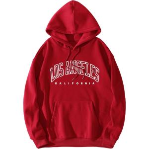 imageFloerns Mens Letter Graphic Print Lightweight Hoodies Long Sleeve Drawstring Pullover Sweatshirts With PocketsRed