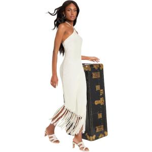 imageFloerns Womens Asymmetrical Fringe Hem Sleeveless Bodycon Party Long DressBeige