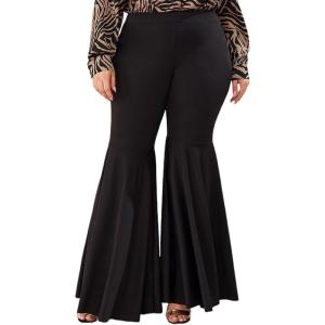 imageFloerns Womens Plus Size Flare Leg Palazzo Party Club Bell Bottom PantsBlack