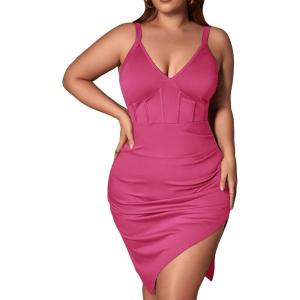 imageFloerns Womens Plus Size Sleeveless Asymmetrical Hem Split Thigh Bodycon DressPink