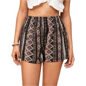 imageFloerns Womens Summer Tribal Print Elastic Waist Beach ShortsBlack Tribal
