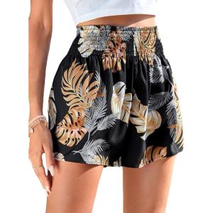 imageFloerns Womens Summer Tribal Print Elastic Waist Beach ShortsBlack Tropical