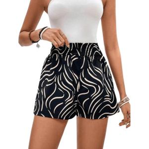 imageFloerns Womens Summer Tribal Print Elastic Waist Beach ShortsBlack Zebra Striped