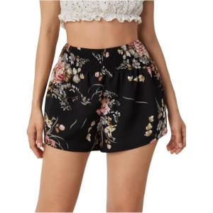 imageFloerns Womens Summer Tribal Print Elastic Waist Beach ShortsBlack and Pink Flower