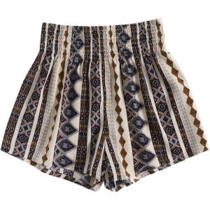 imageFloerns Womens Summer Tribal Print Elastic Waist Beach ShortsBrown Multi