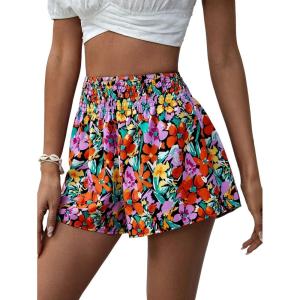 imageFloerns Womens Summer Tribal Print Elastic Waist Beach ShortsOrange Flower