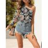imageFloerns Womens Boho One Shoulder Vintage Floral Print Long Sleeve Blouse TopBlack