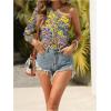 imageFloerns Womens Boho One Shoulder Vintage Floral Print Long Sleeve Blouse TopYellow