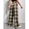 imageFloerns Womens Plaid Print Elastic Waist Sleepwear Pajama Bottom PantsApricot and Black