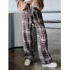 imageFloerns Womens Plaid Print Elastic Waist Sleepwear Pajama Bottom PantsBlue and Brown