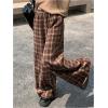 imageFloerns Womens Plaid Print Elastic Waist Sleepwear Pajama Bottom PantsDark Brown