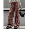 imageFloerns Womens Plaid Print Elastic Waist Sleepwear Pajama Bottom PantsRed Brown Multi