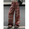 imageFloerns Womens Plaid Print Elastic Waist Sleepwear Pajama Bottom PantsRed Brown Multi