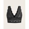 imageFloerns Womens Plus Size Double V Neck Wide Strap Floral Lace BraletteBlack