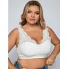 imageFloerns Womens Plus Size Double V Neck Wide Strap Floral Lace BraletteWhite
