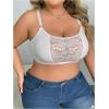 imageFloerns Womens Plus Size Double V Neck Wide Strap Floral Lace BraletteWhite Flower