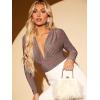 imageFloerns Womens Ruched Front Deep V Neck Leotard Top Long Sleeve Glitter BodysuitDusty Pink
