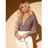 imageFloerns Womens Ruched Front Deep V Neck Leotard Top Long Sleeve Glitter BodysuitDusty Pink