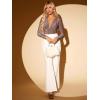 imageFloerns Womens Ruched Front Deep V Neck Leotard Top Long Sleeve Glitter BodysuitDusty Pink