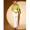 imageFloerns Womens Ruched Front Deep V Neck Leotard Top Long Sleeve Glitter BodysuitLime Green