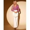 imageFloerns Womens Ruched Front Deep V Neck Leotard Top Long Sleeve Glitter BodysuitPurple