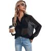 imageFloerns Womens Sheer Mesh Button Up Short Sleeve Shirt See Through Blouse TopsA Black