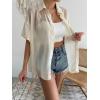 imageFloerns Womens Sheer Mesh Button Up Short Sleeve Shirt See Through Blouse TopsBeige