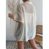 imageFloerns Womens Sheer Mesh Button Up Short Sleeve Shirt See Through Blouse TopsBeige