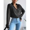 imageFloerns Womens Sheer Mesh Button Up Short Sleeve Shirt See Through Blouse TopsBlack Plain