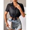 imageFloerns Womens Sheer Mesh Button Up Short Sleeve Shirt See Through Blouse TopsBlack Sheer