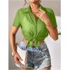imageFloerns Womens Sheer Mesh Button Up Short Sleeve Shirt See Through Blouse TopsGreen Plain