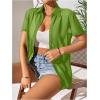 imageFloerns Womens Sheer Mesh Button Up Short Sleeve Shirt See Through Blouse TopsGreen Plain