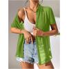 imageFloerns Womens Sheer Mesh Button Up Short Sleeve Shirt See Through Blouse TopsGreen Plain