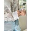 imageFloerns Womens Sheer Mesh Button Up Short Sleeve Shirt See Through Blouse TopsGrey Tie Dye