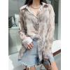 imageFloerns Womens Sheer Mesh Button Up Short Sleeve Shirt See Through Blouse TopsGrey Tie Dye