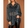 imageFloerns Womens Sheer Mesh Button Up Short Sleeve Shirt See Through Blouse TopsTeal Blue