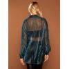 imageFloerns Womens Sheer Mesh Button Up Short Sleeve Shirt See Through Blouse TopsTeal Blue
