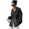 imageFloerns Womens Sheer Mesh Button Up Short Sleeve Shirt See Through Blouse TopsBlack Dull
