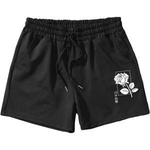 imageFloerns Mens Letter Graphic Print Drawstring Waist Workout Track ShortsBlack White Flower