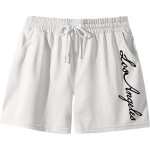imageFloerns Mens Letter Graphic Print Drawstring Waist Workout Track ShortsWhite Cream