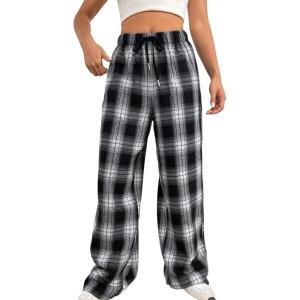 imageFloerns Womens Plaid Print Elastic Waist Sleepwear Pajama Bottom PantsBlack Ink Multi